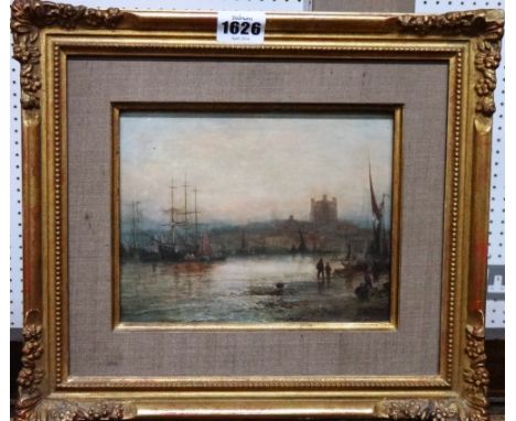 English School (19th century), Rochester Harbour, oil on panel, 15.5cm x 19cm.