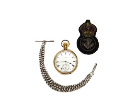 A gentleman's gilt metal cased, keyless wind, openfaced Elgin pocket watch, with a signed jewelled lever movement, the inner 