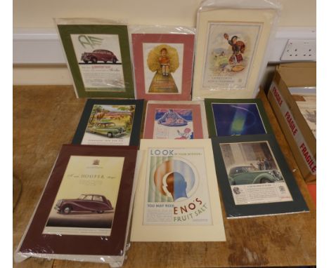 Advertising.&nbsp;&nbsp;A carton of loose leaves, some mounted. of vintage advertising material from books, periodicals, etc.