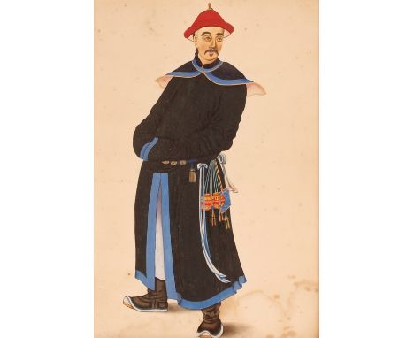 A pair of Chinese portrait paintings,&nbsp;in gilt faux bamboo frames 50cm x 35cm overall
