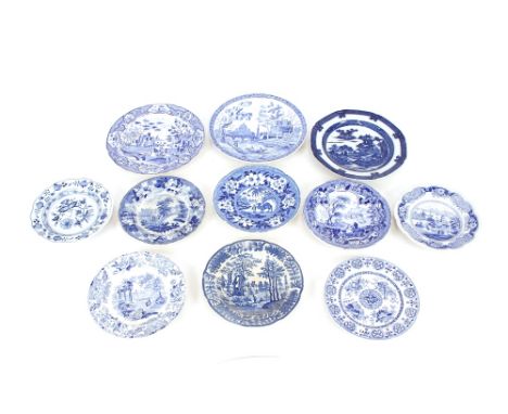 A collection of various&nbsp;small 19th Century blue and white transfer printed plates,&nbsp;including Ridgway "Indian Temple