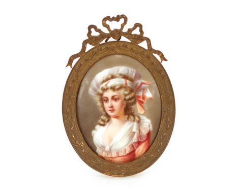 A miniature portrait,&nbsp;on porcelain panel of a young French girl reputedly sister on Marie Antoinette, contained in a gil