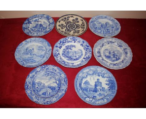 A Don Pottery blue and white transfer decorated plate,&nbsp;"Italian Scenes" a Spode "Caramanian" series plate; a Davenport m