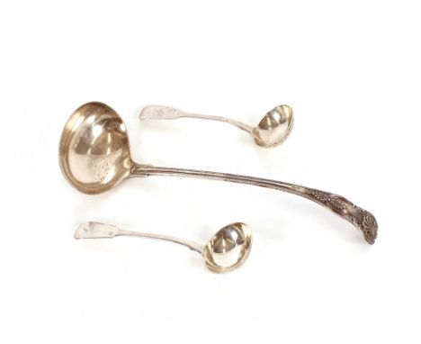 An Edwardian silver "Kings" pattern soup ladle,&nbsp;Sheffield 1903;&nbsp;a George III silver sauce ladle, London 1820;&nbsp;