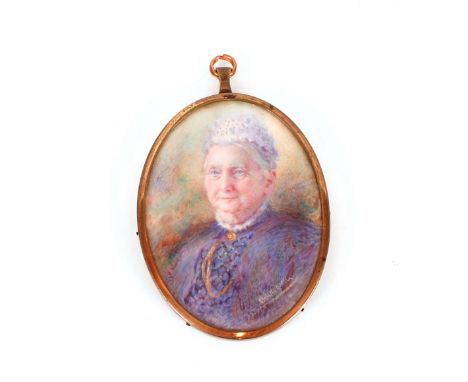 Emilie King,&nbsp;two small portrait studies of an elderly lady and gentleman in brass frames