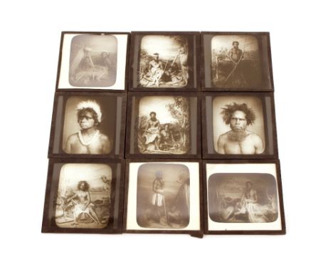 Nine Magic Lantern slides, depicting South Seas native figures&nbsp;