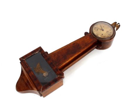 A Banjo shaped walnut cased wall clock, with&nbsp;circular brass dial, 67cm&nbsp;