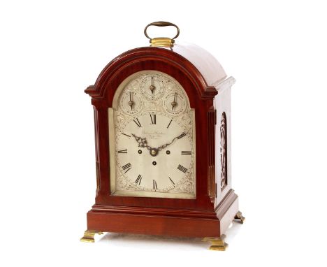 A late 19th Century mahogany cased chiming bracket clock,&nbsp;by Parkinson &amp; Frodgsham, 5 Budge Row London, having silve