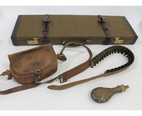 GUN CASE &amp; ACCESSORIES including a modern leather and canvas gun case, a leather cartridge bag, a leather cartridge belt 