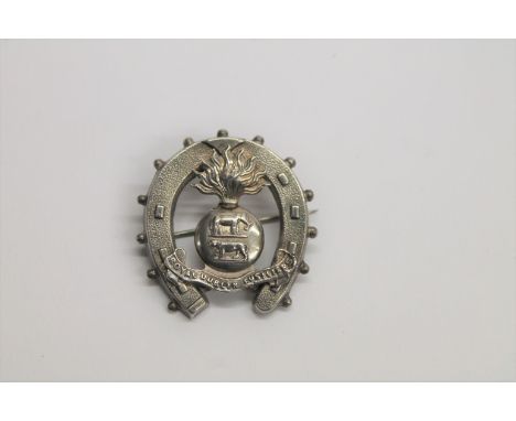 A ROYAL DUBLIN FUSILIERS SWEETHEARTS BROOCH. A silver Royal Dublin Fusiliers sweethearts brooch, with hallmarks for Birmingha