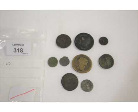 ROMAN COINAGE. Including Sestertius of Trajan x 2. Domitian. A Quadrans, Dupondus etc, with standing figure reverse. (9)