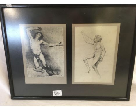 TWO ENGRAVED STUDIES OF OLD MASTER DRAWINGS OF MALE NUDES