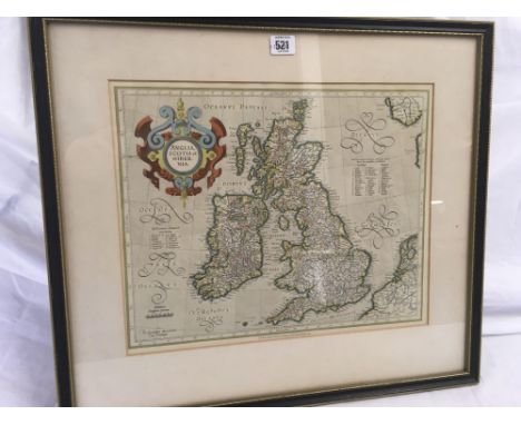 COLOUR PRINT OF AN ANTIQUE MAP OF THE BRITISH ISLES &amp; IRELAND WITH HAND-COLOURING