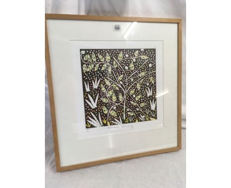 LIMITED EDITION COLOUR PRINT BY DEBORAH WURRKIDJ OF LEAVES AND RANCHES. SIGNED &amp; NUMBERED IN THE MARGIN 5/8