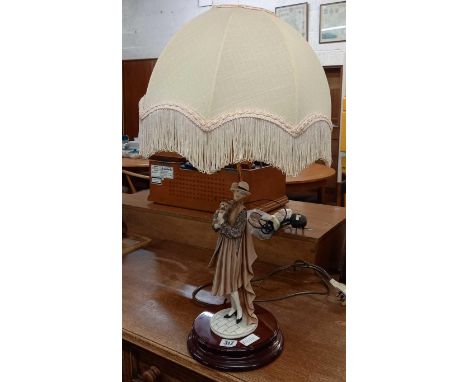 TABLE LAMP WITH FIGURINE OF A LADY WITH DOG, MADE IN ITALY