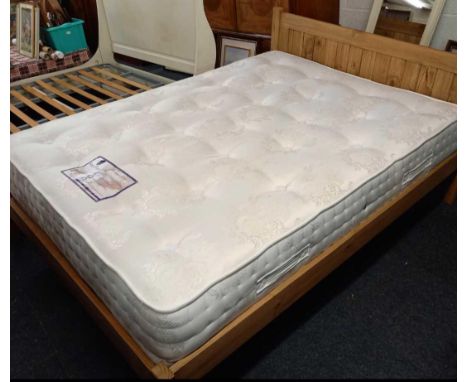 SLATTED PINE DOUBLE BED &amp; HEADBOARD WITH DEEP SLEEP HERITAGE 2000 MATTRESS, 4ft 6'' WIDE