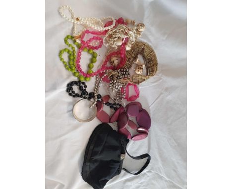 BAG OF COSTUME JEWELLERY &amp; A BLACK PURSE