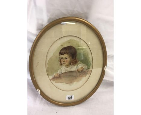 OVAL WATERCOLOUR PORTRAIT OF A LITTLE BOY, CHRISTOPHER WILLIAM KENT, SIGNED WITH INITIALS AND DATED JULY 1903.  FURTHER DETAI