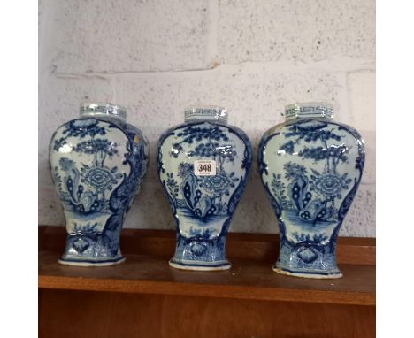 3 BLUE &amp; WHITE DELFT 18th CENTURY LAMP BASES BY WVDB, SOME CHIPS