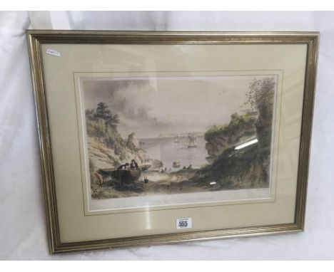 ANTIQUE COLOURED LITHOGRAPH OF THE BATHING COVE IN TORQUAY