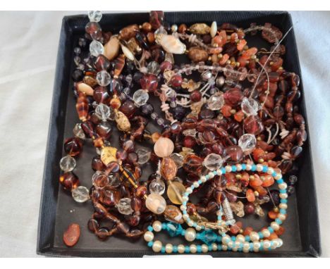 SMALL CARTON OF BROWN STONE NECKLACES &amp; OTHERS