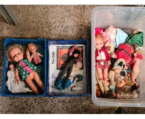 3 CONTAINERS OF VINTAGE DOLLS
