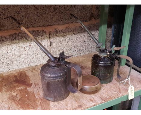 2 VINTAGE OIL CANS &amp; 1 BRASS BANJO OIL CAN