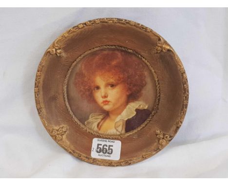 CIRCULAR MINIATURE PORTRAIT OF A CHILD IN ANTIQUE GILT FRAME, WRITTEN DETAILS TO REVERSE, PRINT [?]