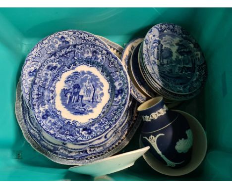 SMALL CARTON OF MISC BLUE &amp; WHITE CHINA BY SPODE &amp; ABBEY
