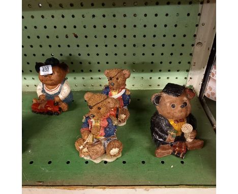 SHELF OF 8 TEDDY BEAR FIGURINES