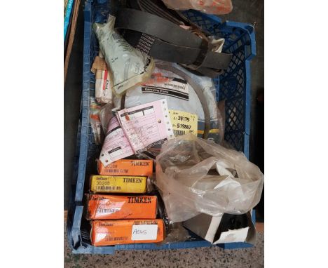 SMALL CARTON WITH DRIVE BELTS, TIMKIN ROLLER BEARINGS &amp; MISC UNKNOWN SPARES