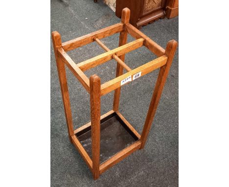 OAK UMBRELLA / STICK STAND WITH ORIGINAL TIN TRAY