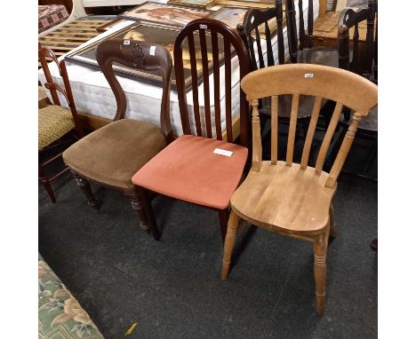 ANTIQUE MAHOGANY UPHOLSTERED BALLOON BACK DINING CHAIR, BEECH WOOD BENTWOOD CHAIR &amp; POLISHED MAHOGANY  UPHOLSTERED STICK 