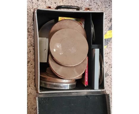 CASE WITH QTY OF VINTAGE  FILM CANISTER WITH VARIOUS FILM, CAR RACING, WALT DISNEY 8MM CARTONS, LAUREL &amp; HARDY ''THE CAR 