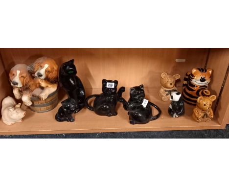 QTY OF GLASS &amp; CERAMIC FIGURINES INCL; JUGS