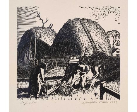 Claughton Pellew (1890-1966) "The Ploughman"Signed and dated 1925, inscribed imp and numbered 6/30, wood engraving, together 