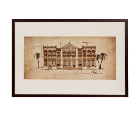 A POSTER PRINT OF A FACADE &amp; ONE OTHER
Vintage poster of a grand building's facade in Africa and a poster of 'The Pagod o