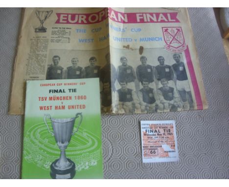 1965 ECWC Final Memorabilia: Includes good condition programme and ticket and a fair Evening News and Star paper from the day