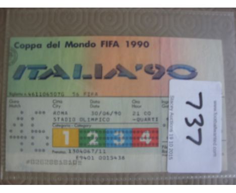 1990 World Cup Ticket Italy v Ireland: Mint condition unused ticket dated 30/6/90.
