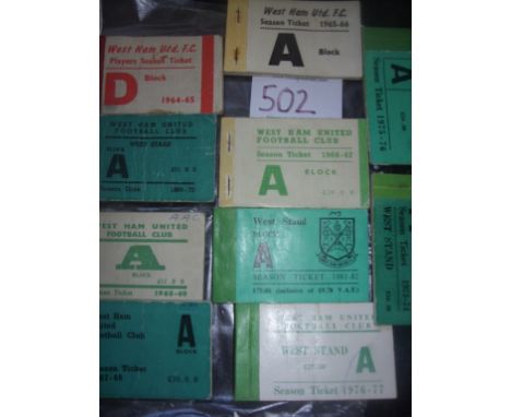 West Ham 1960s + 1970s Season Ticket Books: Lovely collection with hard to obtain 60s books included. 64/65 is a players seas