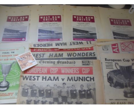 West Ham 1965 ECWC Final Football Memorabilia: Includes ticket to final plus 4 newspapers. Also included are all 4 home match