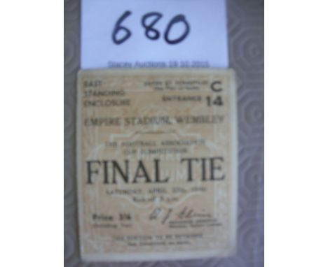 1946 FA Cup Final Football Ticket: Excellent condition ticket for the Charlton v Derby Final.