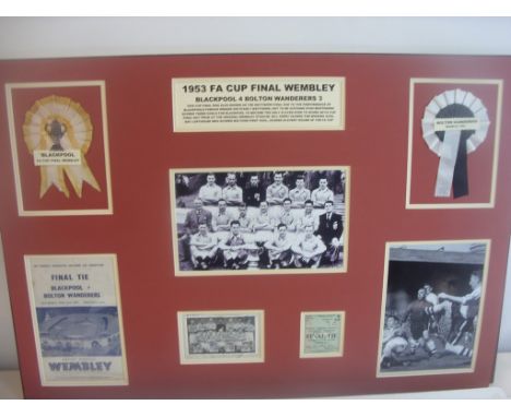 Blackpool 1953 FA Cup Winners Signed Display: Measuring a massive 23 x 33 inches and double mounted with magazine photo of th