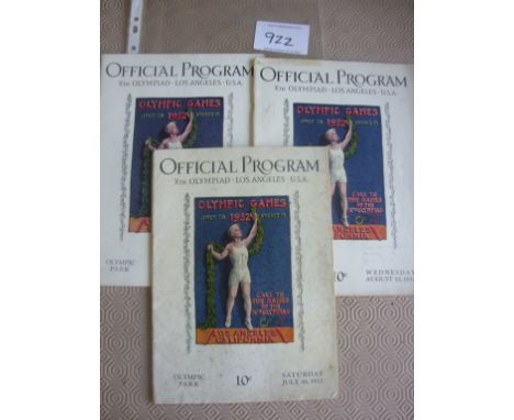 1932 Original Olympic Programmes Including Opening + Closing Ceremony: Dated 30/7/1932 from Los Angeles USA the opening cerem