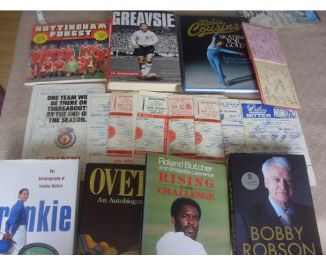 Signed Sports Memorabilia: Includes quantity of signed programmes from 60s onwards. Books include Dedicated Greaves Ardiles O