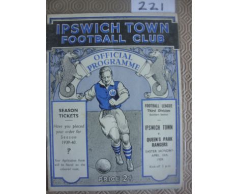 38/39 Ipswich Town v QPR Football Programme: Dated 10 4 1939 in excellent condition with no team changes. This programme doub