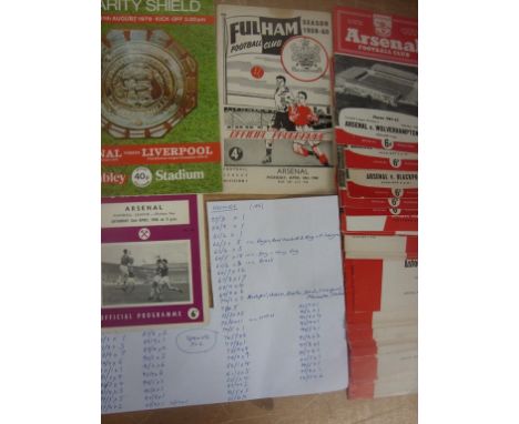 Arsenal Football Programme Box: Includes from the late 50s onwards 67 aways, 196 homes and 12 specials. Good. (275)