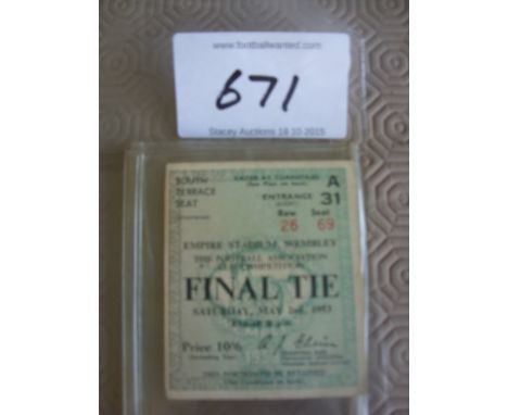 1953 FA Cup Final Football Ticket: From the famous Bolton v Blackpool ""Matthews Final"" a very good condition ticket with sl