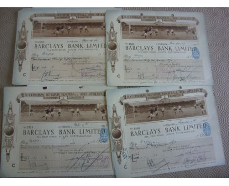 Tottenham Football Cheques For Wages 1925: Stunning cheques depicting a match at White Hart Lane. Each monthly cheque is for 