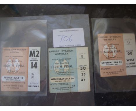 1966 World Cup Football Tickets: Beige tickets for White City, July 23rd England v Argentina in good condition and a lesser c